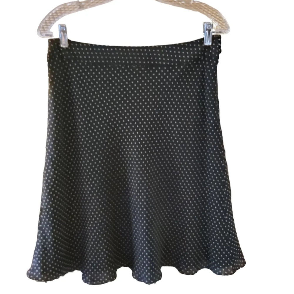 Ann Taylor Petite Silk Black Polkadot Skirt